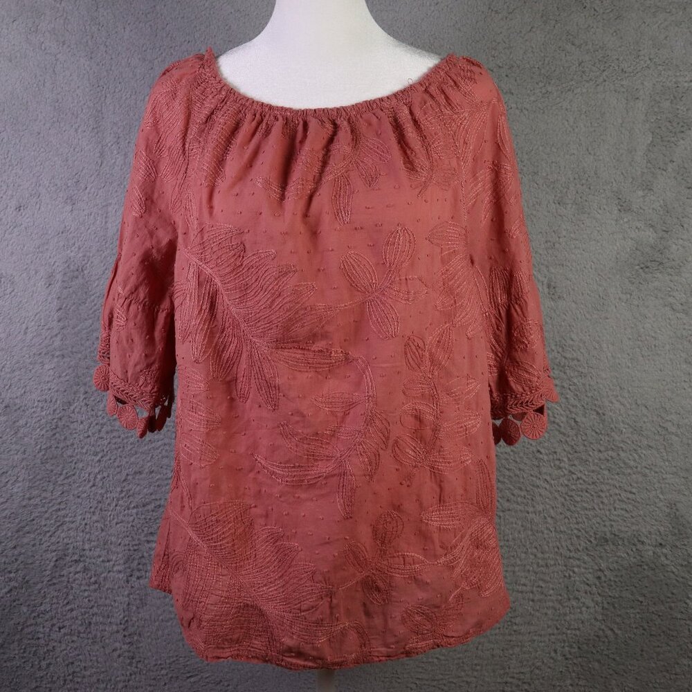 Terzo Millennio Top Womens Large Pink Pepper Tunic Embroidered Italy Lagenlook